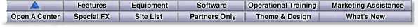 Features | Equipment | Software | Operational Training | Marketing Assistance | Open a Center | Special FX | Site List | Partners Only | Theme & Design | What's New