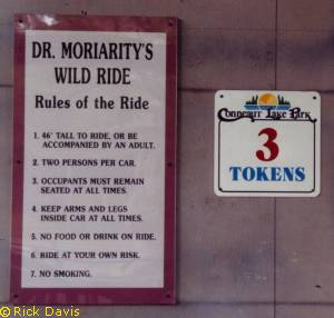 Rules and token sign on Dr. Moriarity's Wild Ride in 1999